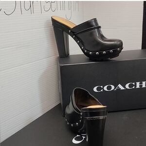 Coach RANA Black Leather Women's Clogs No. Q656